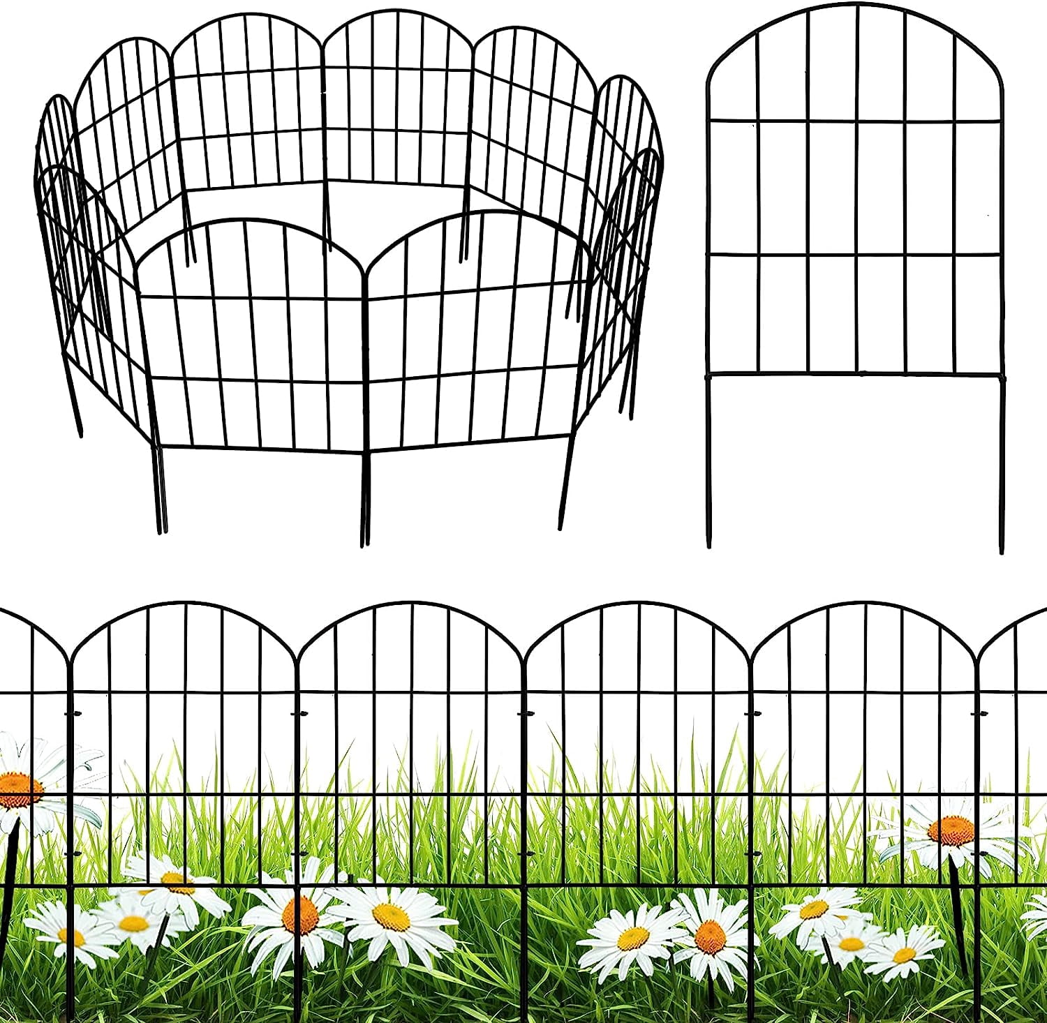 QCQHDU Decorative Metal Garden Fence, Rustproof, 10 Pack, 10ft Long Animal Barrier Fence