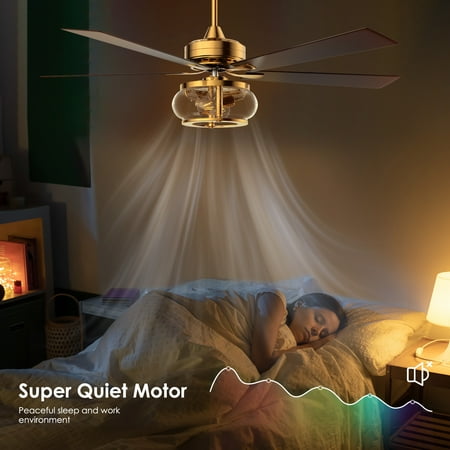 

JUGACOOL 60 Inch Ceiling Fans with Lights and Remote 5-Blade Low Profile Lighting & Ceiling Fans with Quiet DC Motor Indoor Outdoor Ceiling Fans for Patios with Light Black&Gol J63