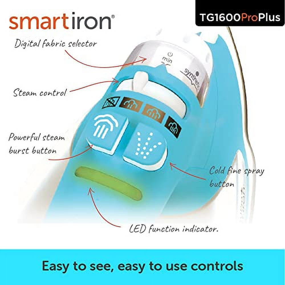 Oliso TG1600 Pro Plus 1800 Watt SmartIron with Auto Lift - for Clothes, Sewing, Quilting and Crafting Ironing | Diamond Ceramic-Flow Soleplate Steam Iron, Turquoise