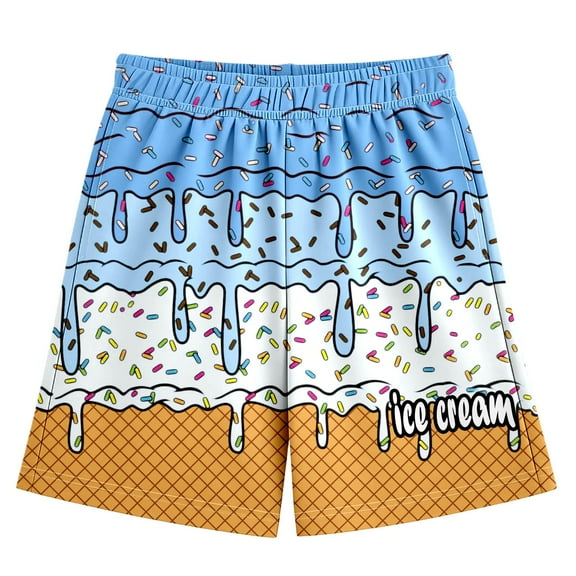 BloomJoy Little Kid Ice Cream Shorts for 2-14T Boy Girl Elastic Waist with Pockets Summer Cool Preppy Ice Cream Baseball Shorts 3-4 Years Blue Summer Shorts