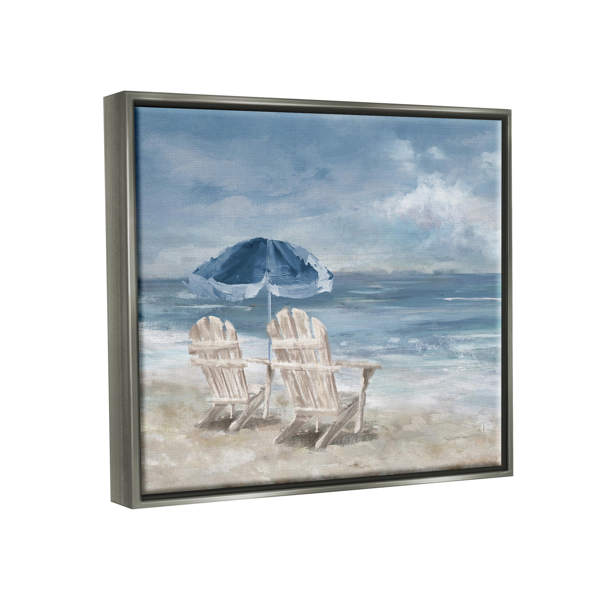 Stupell Industries Serene Beach Chairs Landscape Painting Gray Floater Framed Canvas Art Print Wall Art, 21 x 17