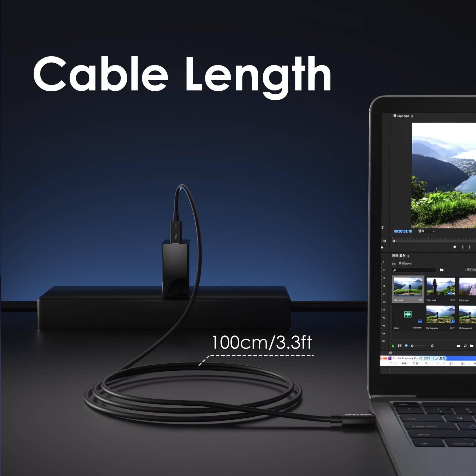 WAVLINK Thunderbolt 5 Cable, 120Gbps Fast Data Transfer and 240W Power Delivery USB-C Cable, 8K/16K Display Support, Backwards Compatible TB4/3/USB4/3, Ideal for Gaming, Laptops, Monitors and Docks