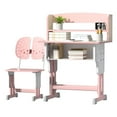 thumbnail image 2 of 2-Piece Kids Desk and Chair Set, Height Adjustable Study Table with Storage Drawer, Book Stand, Backpack Hook, and Cup Holder, Ergonomic School Desk for Children Ages 7–12, Wood & Steel Frame, 2 of 8