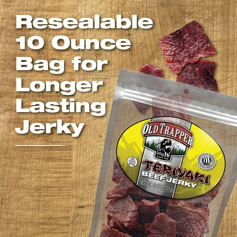 2 pack) Old Trapper Teriyaki Beef Jerky 10oz Resealable Bag