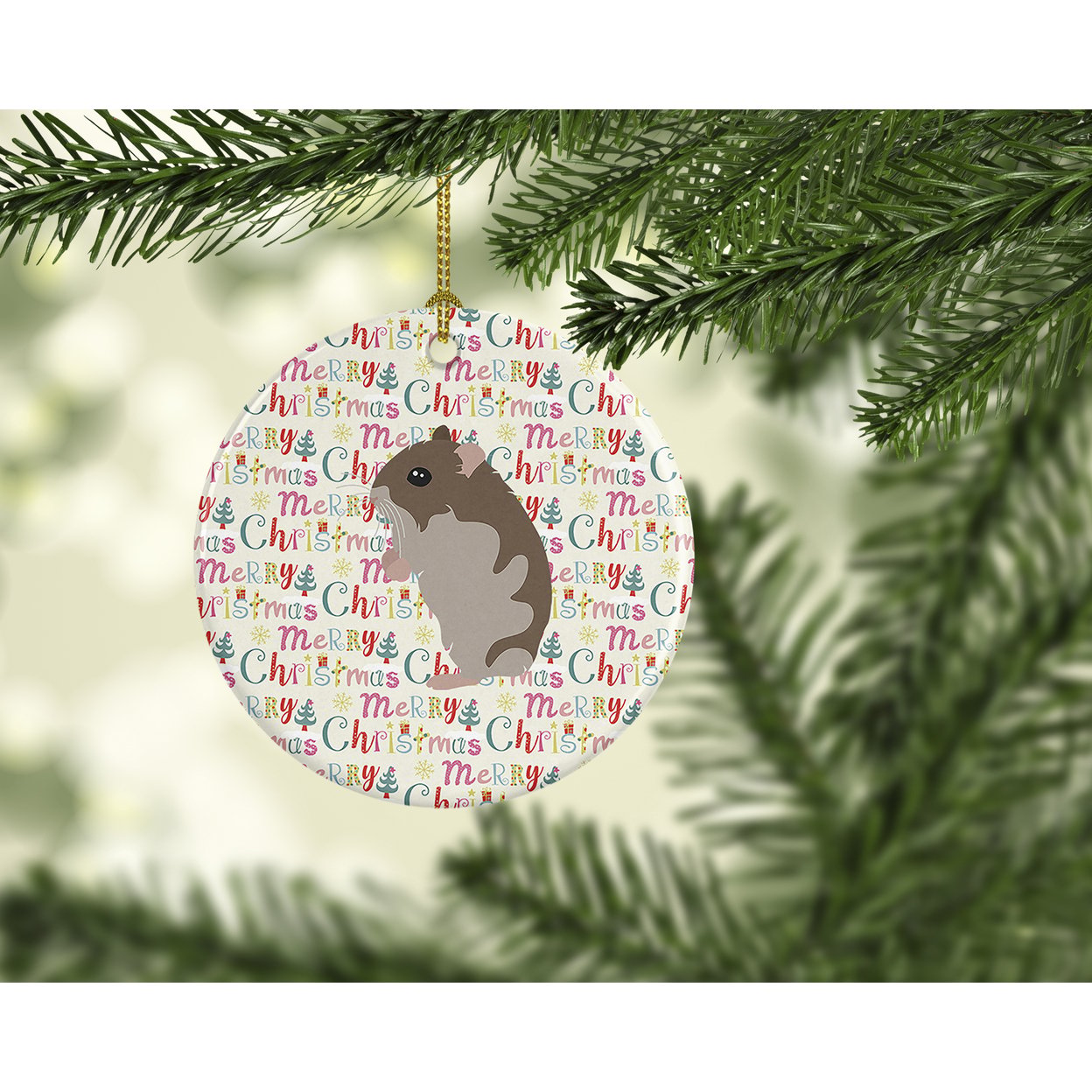 Dwarf Hamster Christmas Ceramic Ornament 2.8 in x 2.8 in