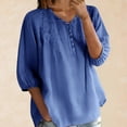 thumbnail image 5 of HOMBOM Blue Y2k Tops Women Casual 3/4 Sleeve Plus Size Solid V-Neck Tunic Blouse L, 5 of 5