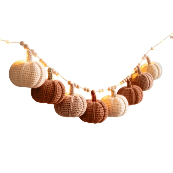Halloween Knitted Pumpkin String Lights 10 Ft 20 LED, Fall Garland for Home Party Decor, Spooky Holiday Decoration