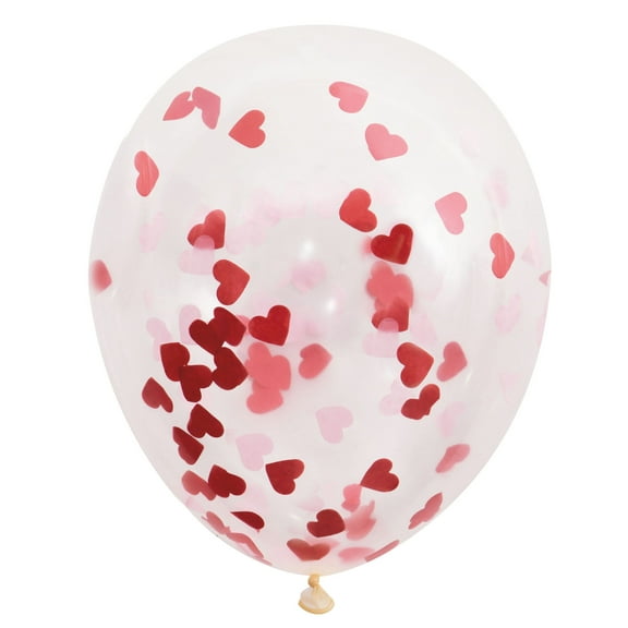 Unique Industries Latex Confetti 16" White Heart Valentine's Day Balloons, 5 Count