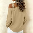 thumbnail image 4 of Dagugfen Womens One Shoulder Sweatshirts Cotton Linen Long Sleeve Adjustable Buckle Breathable Fall Winter Wear Tops(XXL,Coffee), 4 of 5