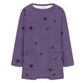 thumbnail image 6 of Women's Mid-Length Star Print Pullover, Double-Sided Fleece Hoodie, Loose Fit Round Neck Sweatshirt, Cozy Plush Long Sleeve Top, Kangaroo Pocket Casual Loungewear Purple S, 6 of 6