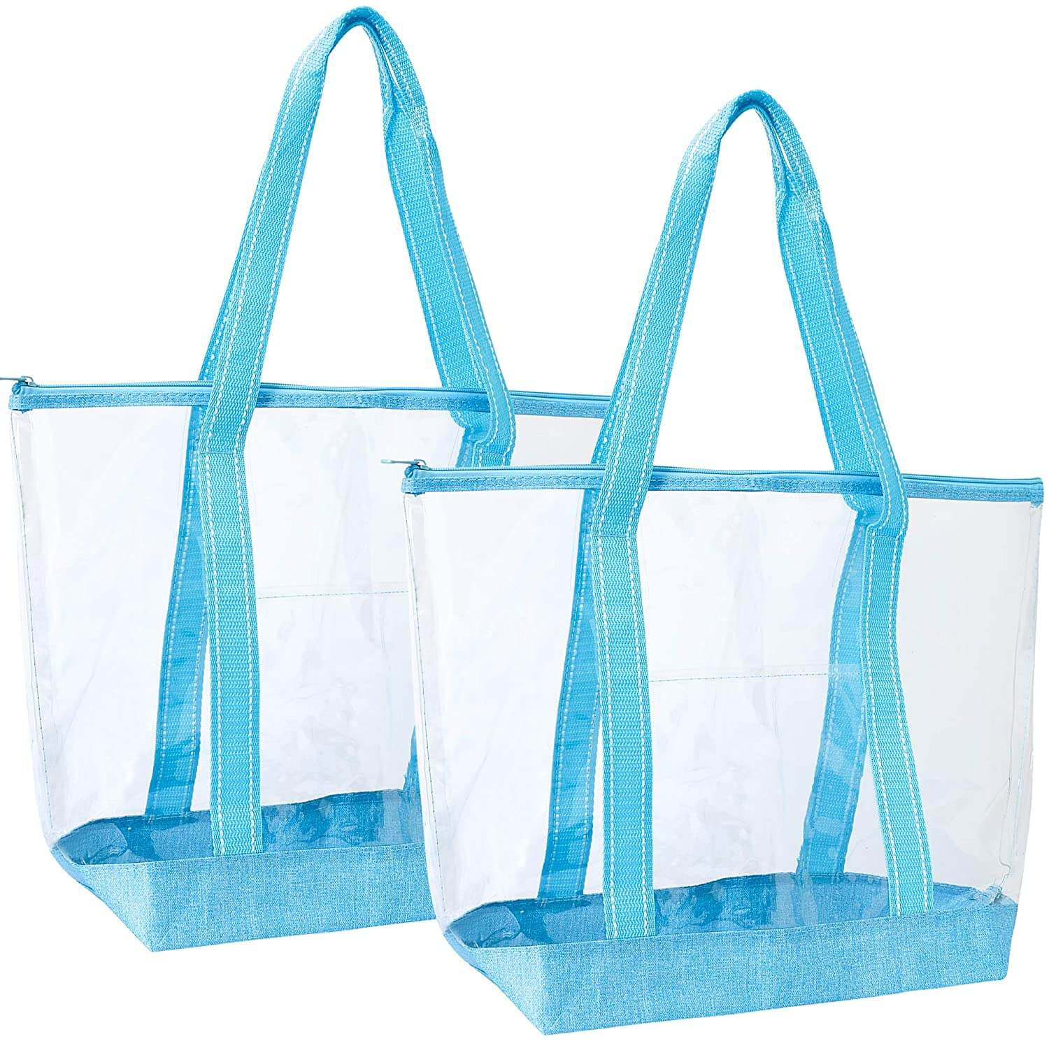 2 Packs Large Clear Bag Transparent Pvc Tote Bag With Zipper Cyan