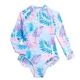 thumbnail image 3 of Girl Rash Guard Swimming Bathing Suit Sun Protection Long Sleeve Hawaiian Ruffle Kids Bathing Suits 5-6 Years, 3 of 6