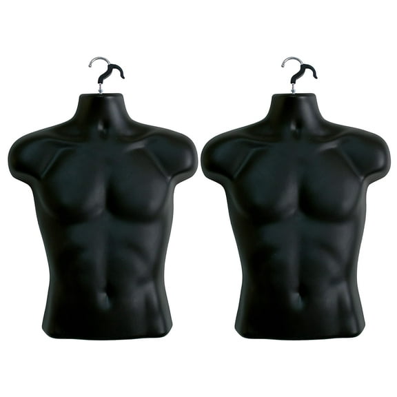 2 Pack Black Male Mannequin Torso, Dress Form Tshirt Display Countertop Hollow Back Body S-M Clothing Sizes
