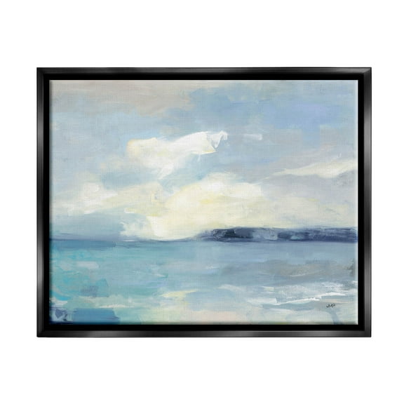 Stupell Industries Abstract Ocean View Landscape Painting Jet Black Floating Framed Canvas Print Wall Art, Design by Julia Purinton