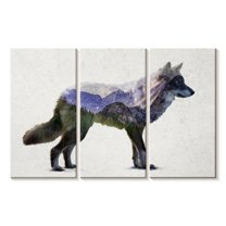Elephant Stock Rocky Mountain Grey Wolf Wall Art - Horizontal Multi Panel Canvas - Living Room Wall Decor - Animal Multi Panel - Blue And Green Decor By Davies Babies - 57" x 36"