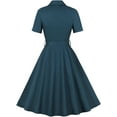 thumbnail image 2 of HLSOHJP Women's Retro Button Down Shirt Dress Short Sleeve Turn Down Collar Buckle Belted Swing Vintage Dance Midi Dress, 2 of 7