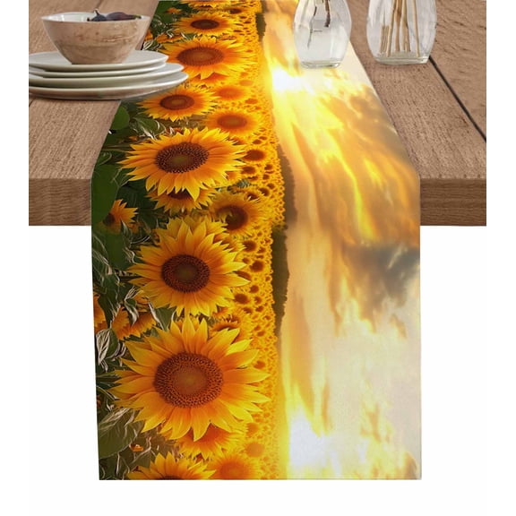 Hokiten Table Runners 60 Inches Long Dress Scarves, Summer Sunflowers Farmhouse Kitchen/Dining Table Runner, Small Coffee Tablerunners, Farmhouse Botanical Floral Sunset 13x60 Inch