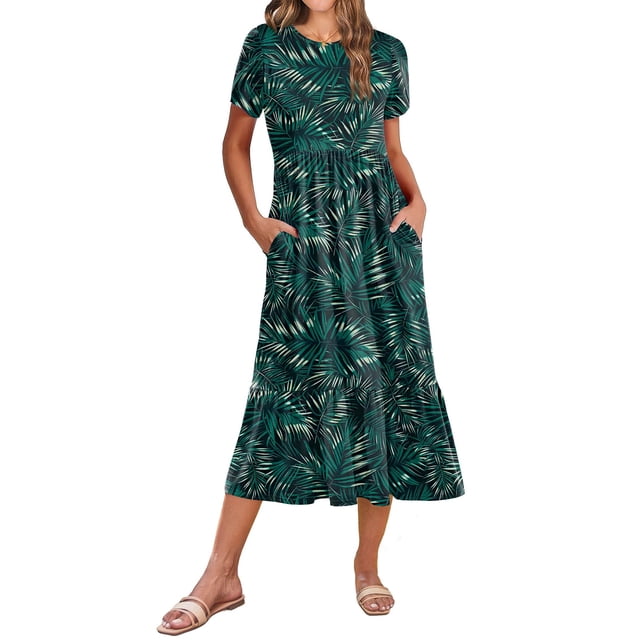 Vestido tipo camiseta Zeagoo para verano, casual, holgado, playa, hoja verde S