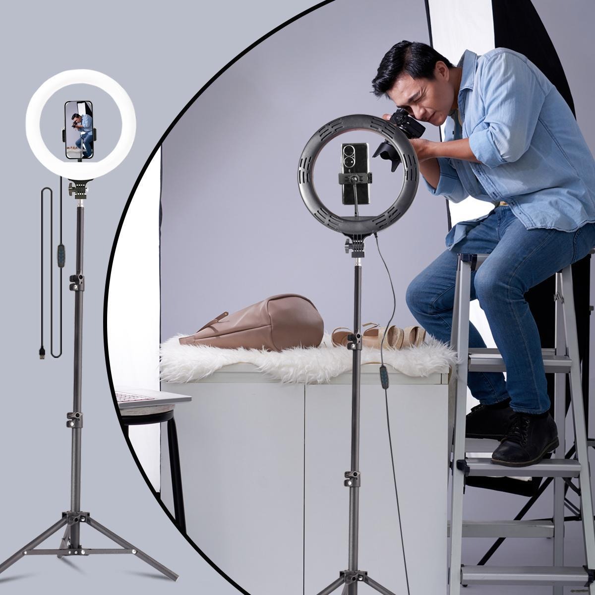 ZOMEI 10" Professional Circle Light with Adjustable Tripod Stand & Phone Holder, Essential for Makeup Artists, YouTube Videos, Computer Work, Vlogging, TikTok Live, Smartphone Photography, etc