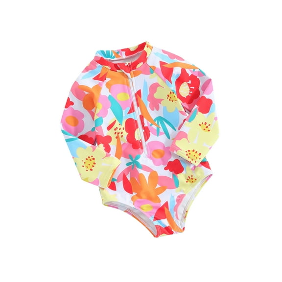 Miaouyo Toddler Girls Swimwear 0-24 Months 2-3 Years Beach Swimwear Long Sleeve Crewneck Floral Print Bathing Suit