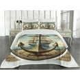 thumbnail image 2 of Ambesonne Nautical Quilted Coverlet 3 Pcs, Vintage Maritime Anchor, King Size, Pale Brown and Soft Blue, 2 of 4