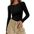 thumbnail image 2 of XIAOCHA Womens Ribbed Seam Bodysuit Fitted Long Sleeve Crew Neck Pullover Tops Stretchy Edgy Weekend Bodysuits, 2 of 9