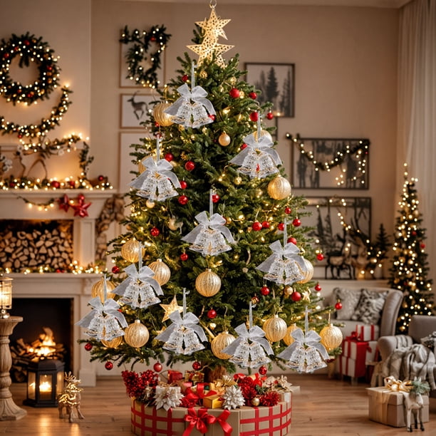 Adorno Colgante Navideño de Acrílico con Lentejuelas | Colgante Transparente con Efecto Cristal | Decoración Navideña Ligera E Irrompible para Árboles, Ventanas, Paredes y Porches.