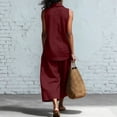 thumbnail image 4 of Lumtrix Womens Lounge Cotton Linen Two Piece Outfits Spring Summer Oversized Sleeveless Tops And Wide Leg Capris Suits Sets Red 2XL, 4 of 5