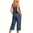 thumbnail image 4 of Cagogo Women V Neck Sleeveless Tank Top Wide Leg Pants Two Piece Set Casual Summer Outfits Loose Fit Tops Comfy Pants Matching Lounge Sets Tracksuits Travel Airport Clothes, Navy 2XL, 4 of 8