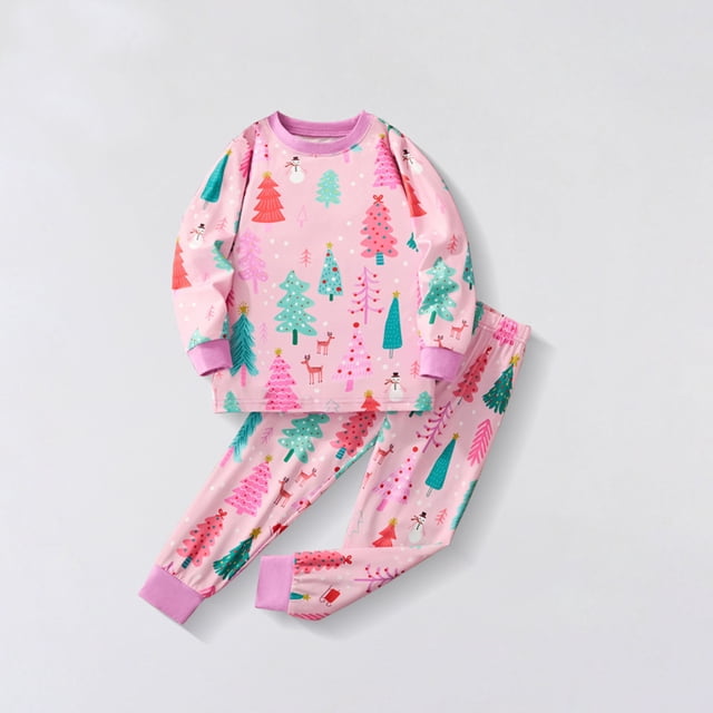WENXIAOO Pyjamas de Noël pour Enfants Pyjamas Père Noël Manches Longues Col Rond Doux Confort Haut Pantalon Pyjamas de Vacances Enfants 7-8 Ans Garçons