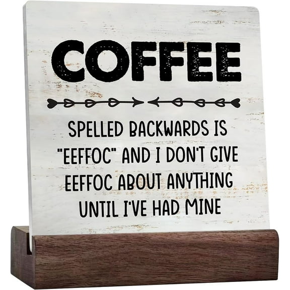 Rustic Coffee Spelled Backwards is Eeffoc Ceramic Table Sign Funny Coffee Wooden Box Sign Farmhouse Home Kitchen Desk Shelf Decor