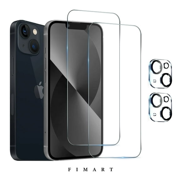 [2 2 Pack]FIMART Compatible with iPhone 13 Mini HD Clear Screen Protector with Camera Lens Protector,Shatterproof Tempered Glass [9H Hardness] [Automatic Dust-Elimination Install]