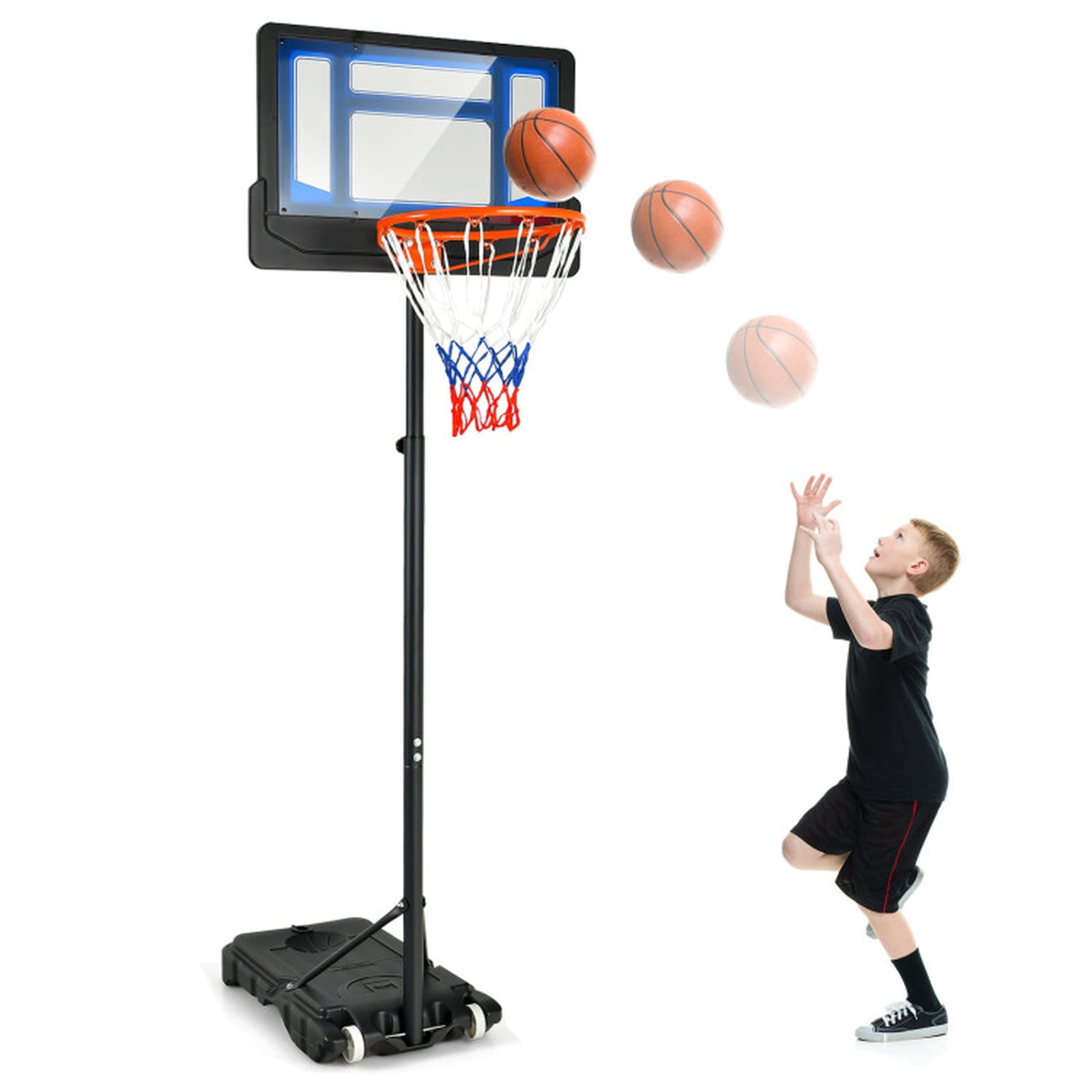 Airfind Portable Basketball Hoop with Adjustable Height 4.3 to 8.2 ft Range and Fillable Stabilizing Base and Wheels for Outdoor Driveway Play, Blue