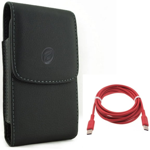 Case Belt Clip w Red 6ft Long Cable for Samsung Galaxy A73 5G,A13 5G,A03s Phones - Leather Holster Cover Pouch, USB-C to Type-C PD Fast Charger Cord Power