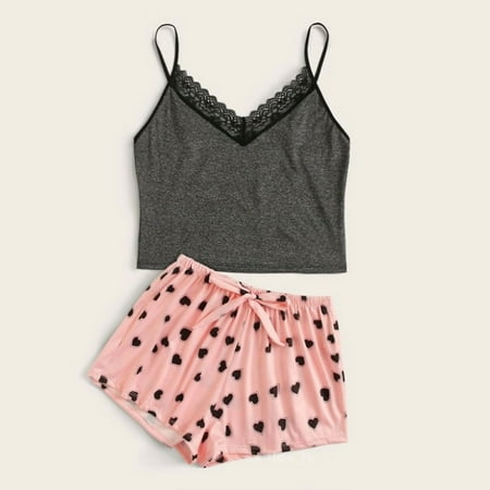 

Ykohkofe Women Fashion Print Sexy Pajama Shorts Pajama Two Piece Set