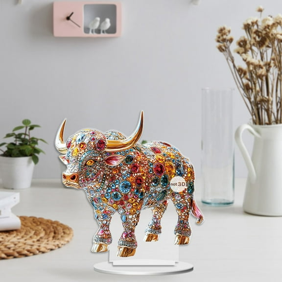 RuiJiao Cute Dreamy Colored Acrylic Cow Ornaments - Perfect Tabletop Decor for Home and Living Room