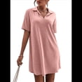 thumbnail image 1 of Vestido de Verano para Mujer, Cuello en V, Corta, Holgado, Informal, con Cuello Tipo Camiseta, Rosa, Talla XL, 1 of 6