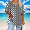 thumbnail image 4 of JSheng Summer Plus Size Womens T-Shirts Women's Oversized V-neck Short Sleeve Polka Dot Casual Loose Tops Gray L, 4 of 5