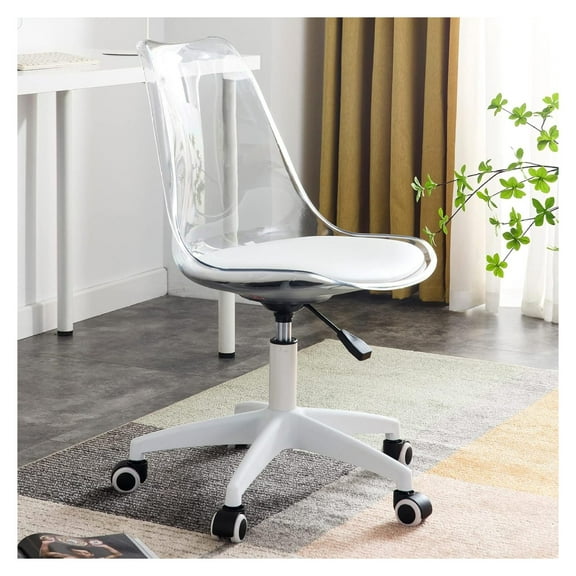 Clear Desk Chair Modern Office Ghost Chair with Wheels - Acrylic Vanity Chair Adjustable Height Armless Rolling Chair (Clear) Medium (M)