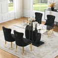 thumbnail image 2 of 63" Modern Glass Dining Table for 6, Rectangular Tempered Glass Top and Double O-Shape Glossy Wood Frame Base for Dining Room, Home Office, Meeting, 2 of 6