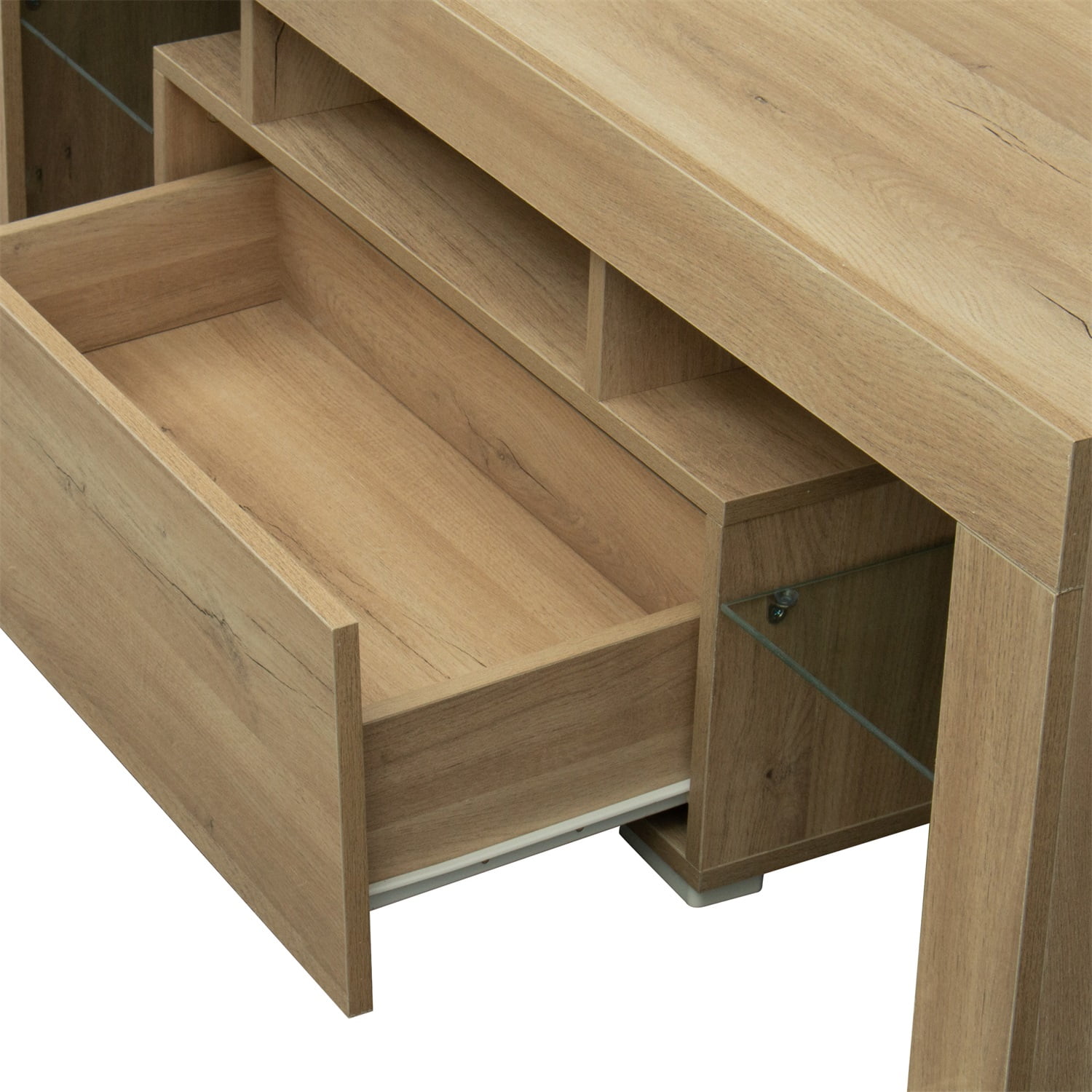 Kadyn TV Stand, Particle Board TV Cabinet Entertainment Center with LED RGB Lights and Storage, Oak High Gloss TV Console Table for TVs up to 55"