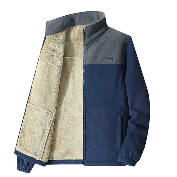 YYDGH Men's Fleece Jackets Full Zip Lightweight Outdoor Hiking Jackets Winter Stand Collar Coats Thermal Long Sleeve Tops Blue XXL
