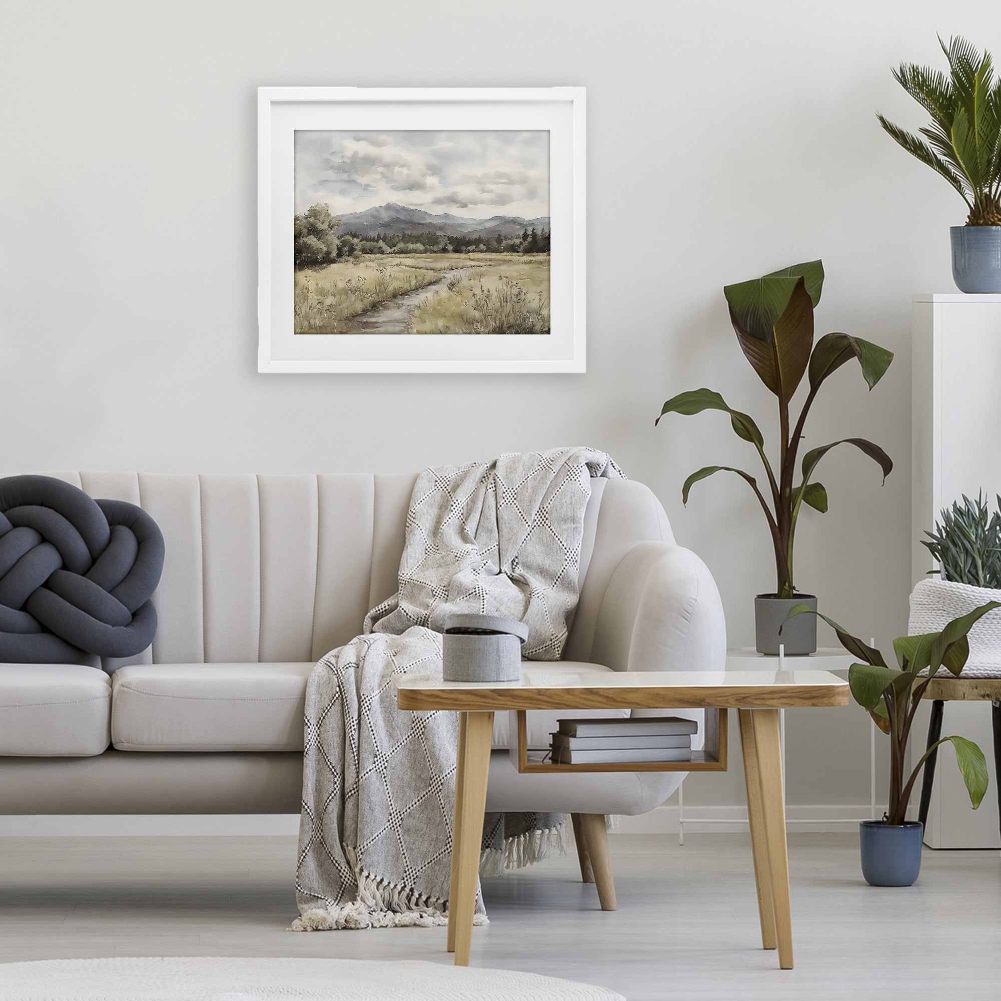 Stupell Industries Muted Pathway to Mountains White Framed Print Under Glass, design by Riley B