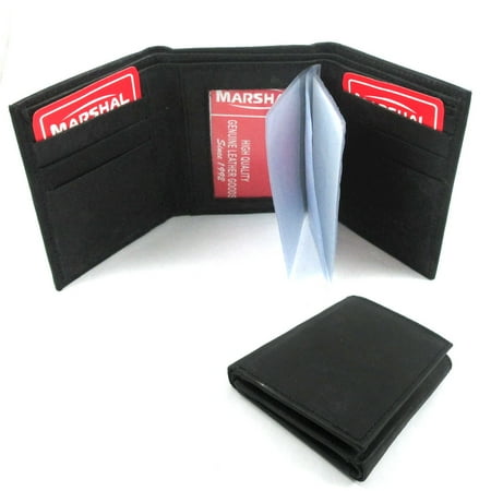 - RFID Blocking Trifold Genuine Leather Wallet Pocket Credit Card ID Window Black