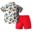 thumbnail image 2 of Bullpiano Toddler Baby Boy Gentleman Shorts Sets Infant Kids Cartoon Print Short Sleeve Button down Bowite Shirt Top+Shorts Suits Hawaiian Outfit 1-6Y, 2 of 9