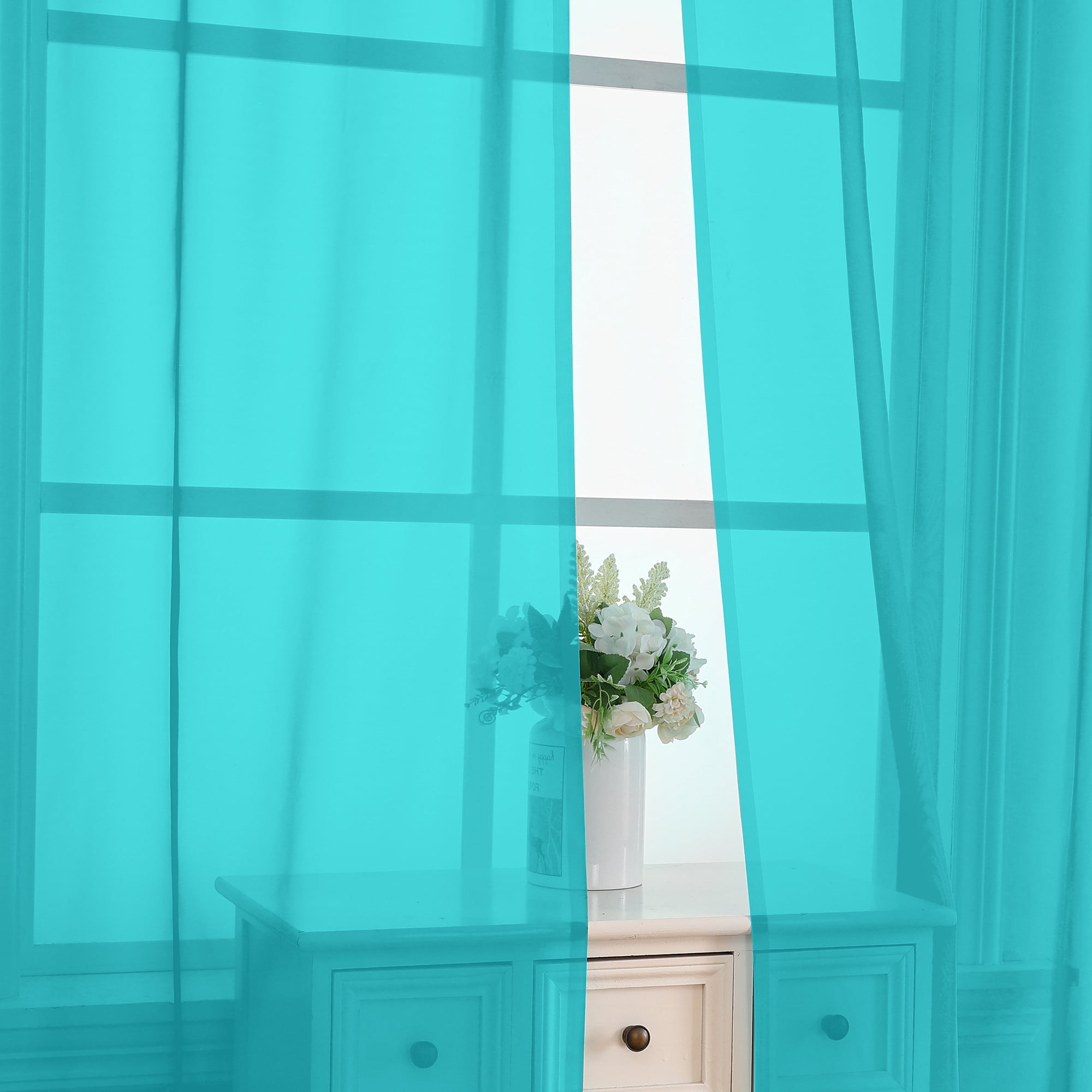OVZME Window Sheer Curtain 84 inch Lengh 2 Panels Turquoise Curtains for Living Room Privacy Semi Sh(图3)