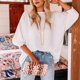 thumbnail image 2 of Top Suelto para Mujer con Puños Fruncidos Camisa Informal Transpirable De Manga Larga con Cuello Redondo para Verano Blanco M, 2 of 5
