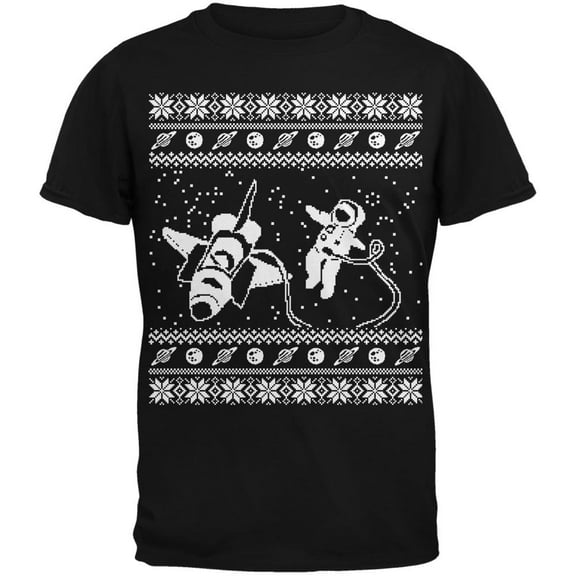 Astronaut in Space Ugly Christmas Sweater Black Adult T-Shirt - 5X-Large
