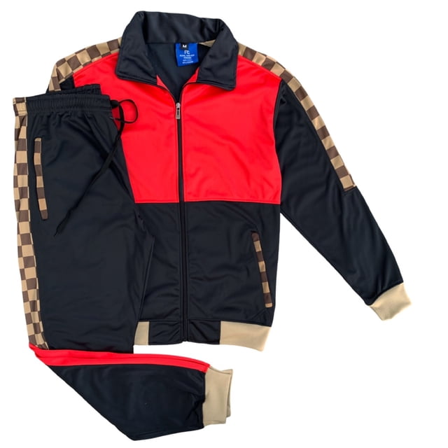 Men’s 2 piece Checker box Jogger style Jogging Suit Track Jacket & Track pants Matching Suit