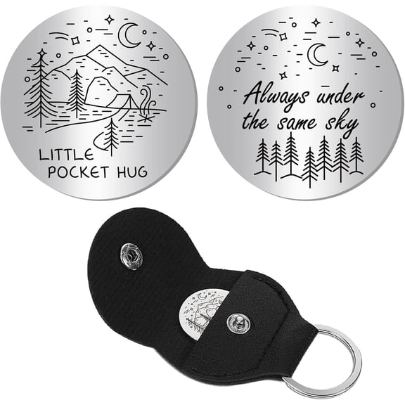 Pocket Hug Token Stainless Steel Hug Token Long Distance Social Relationship Keepsake Double Sided Words Quotes with PU Leather Keychain Gift